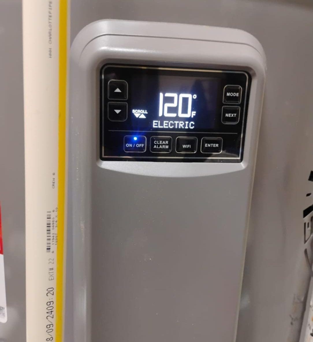 Digital control panel showing 120F temperature