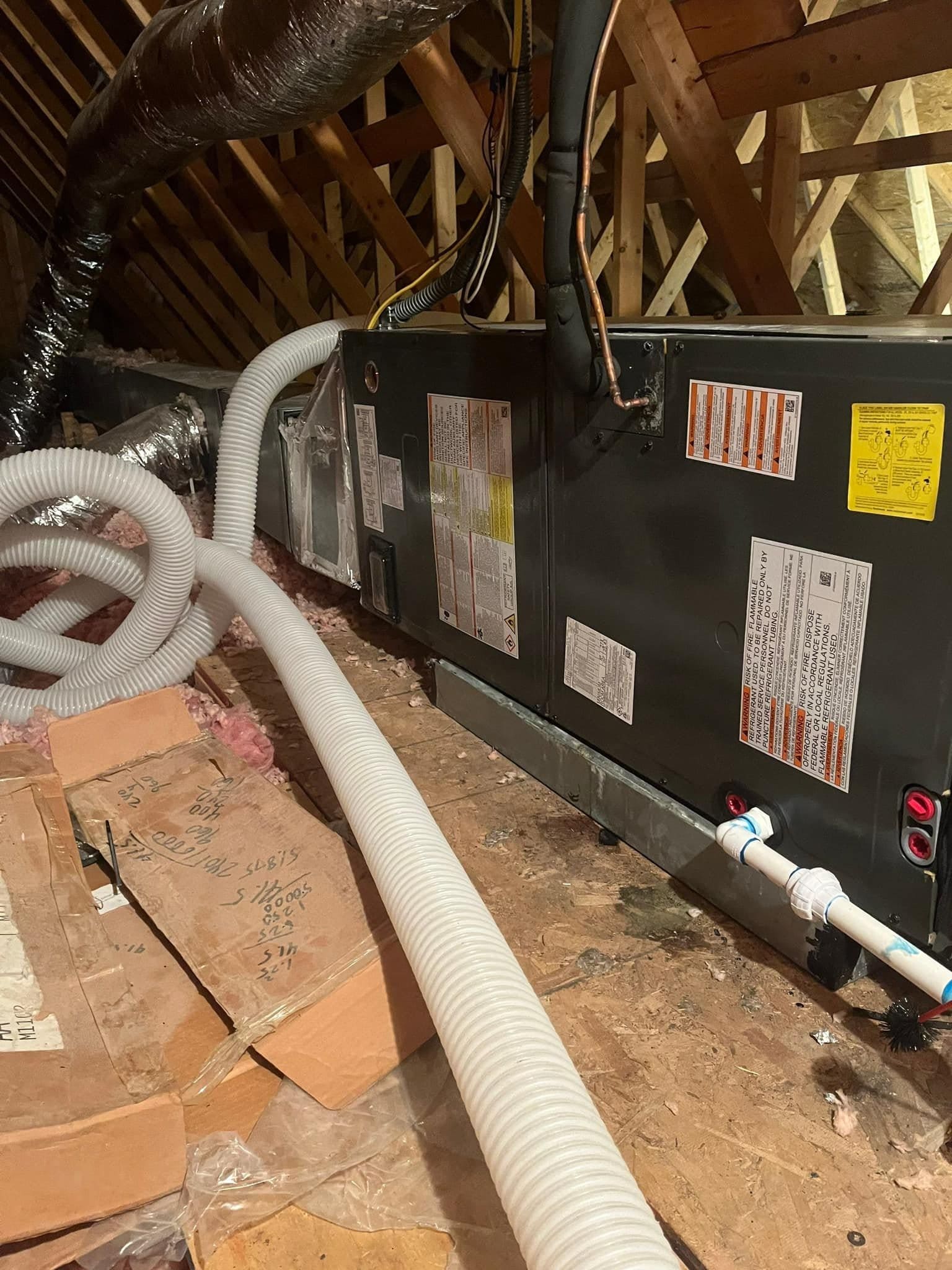 HVAC unit installation in attic